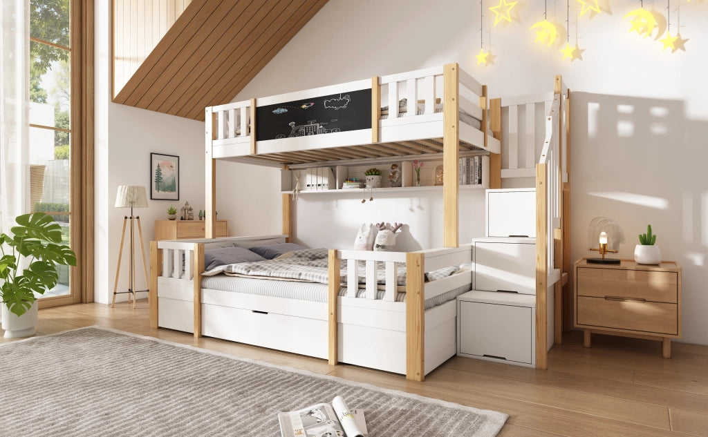 LETTO A CASTELLO 90/140x200 cm Legno Bianco e Naturale
