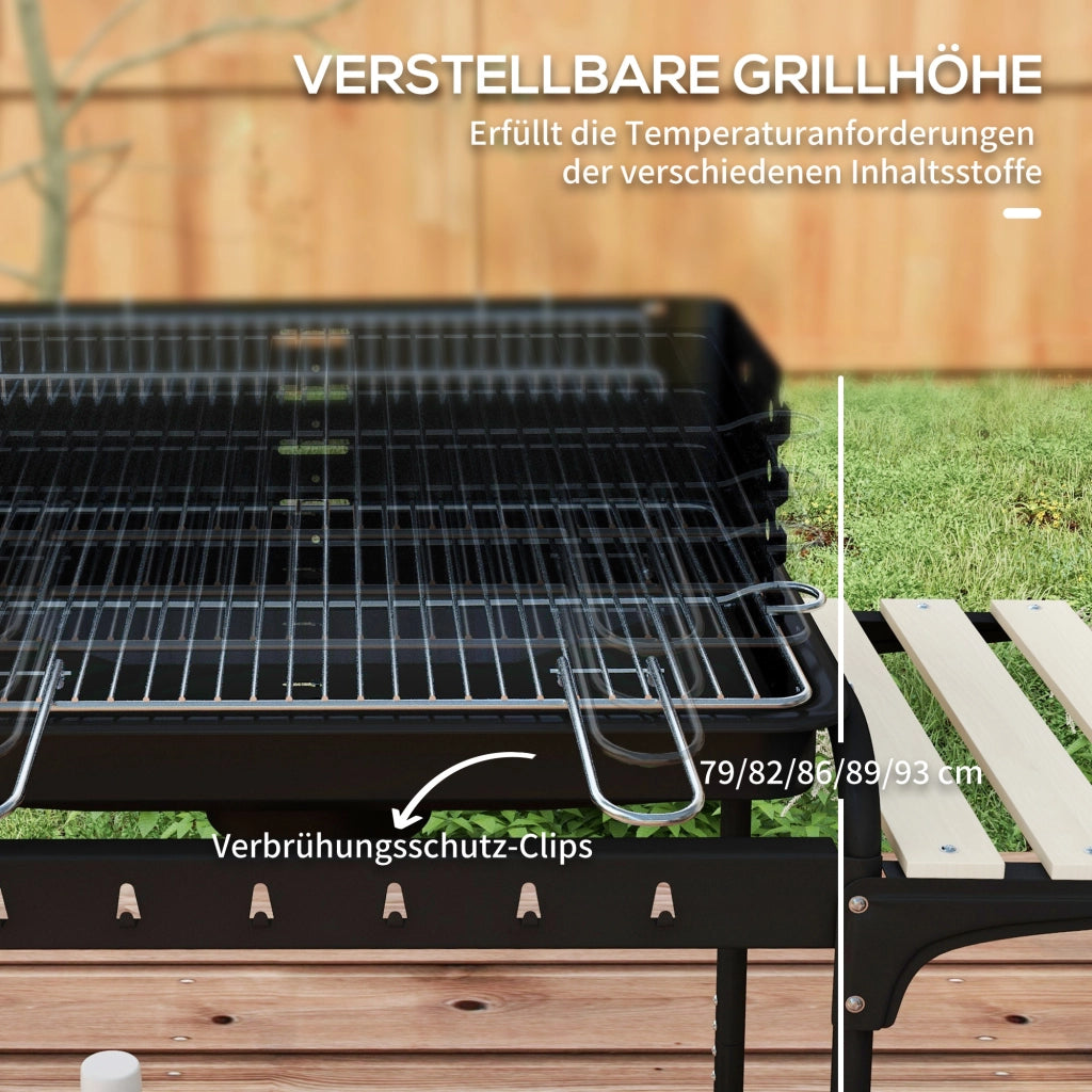 Barbecue Griglia Smoker in Metallo con Ruote e Griglia Regolabile ¨C zephmum ¨C Nero 103x47x95 cm