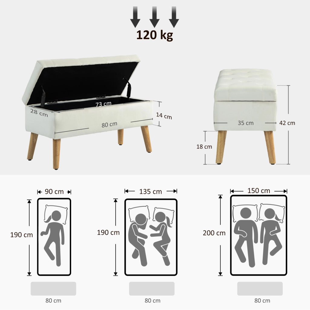 Panca contenitore con cuscino effetto velluto ¨C Xylo ¨C Crema 80x35x42 cm