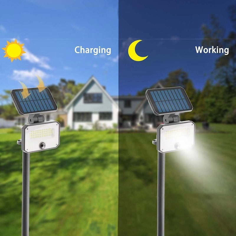 Faro Led Solare 10W 935LM IP65 4000K Montaggio Da Parete O A Terra Con Picchetto Con Sensore Movimento e Telecomando 4 Modalità
