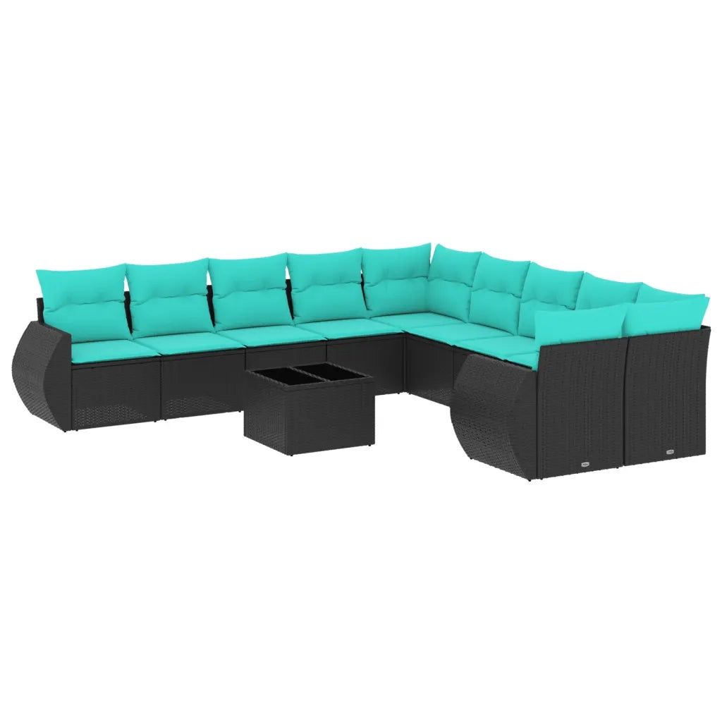 Set Divani da Giardino 11 pz con Cuscini Nero in Polyrattan 3221916