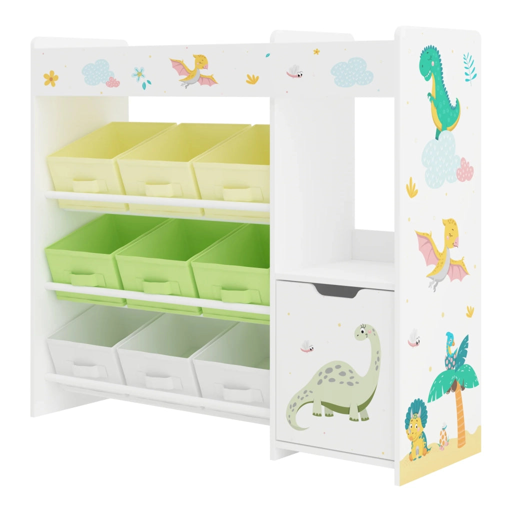 Scaffale dal design senza tempo per soggiorno camera da letto mobiletto per bambini con motivo a dinosauri 80 x 90 x 30 cm bianco 03_0011220