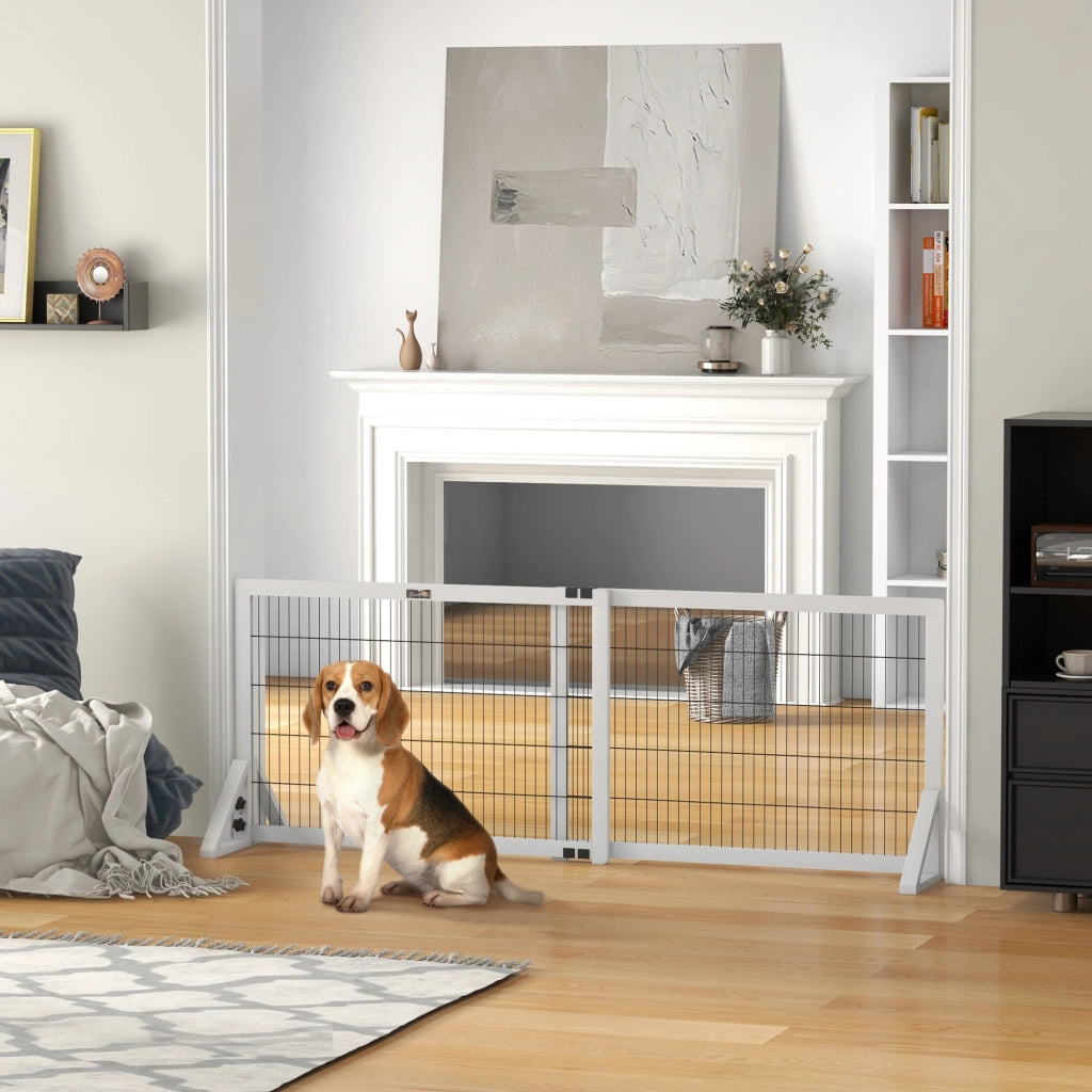 Barriera di sicurezza per cani a 2 pannelli ¨C zephmum ¨C Legno e metallo bianco 101-181 cm