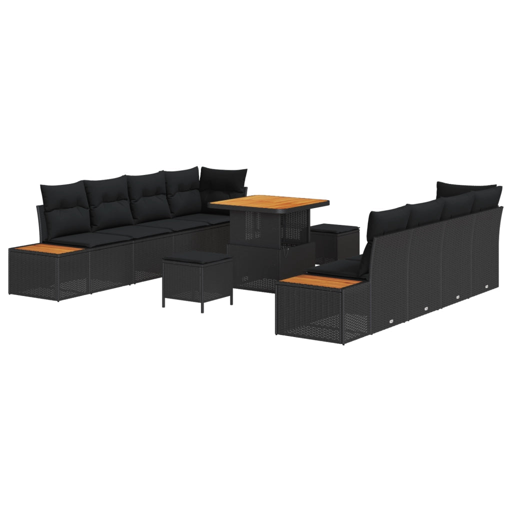 Set di divani da giardino  11 pezzi con cuscini Nero Polyrattan Acacia