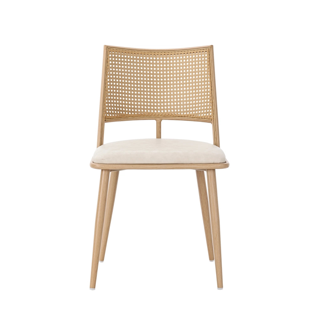 Sedia da sala da pranzo 2 pezzi con seduta in PU e schienale in rattan traspirante struttura in metallo beige