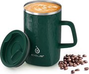 Tazza per caffè e tè in acciaio inox doppio vetro con isolamento a vuoto, manico antiscivolo e coperchio a scomparsa con grande capacità, 470 ml (16 oz)