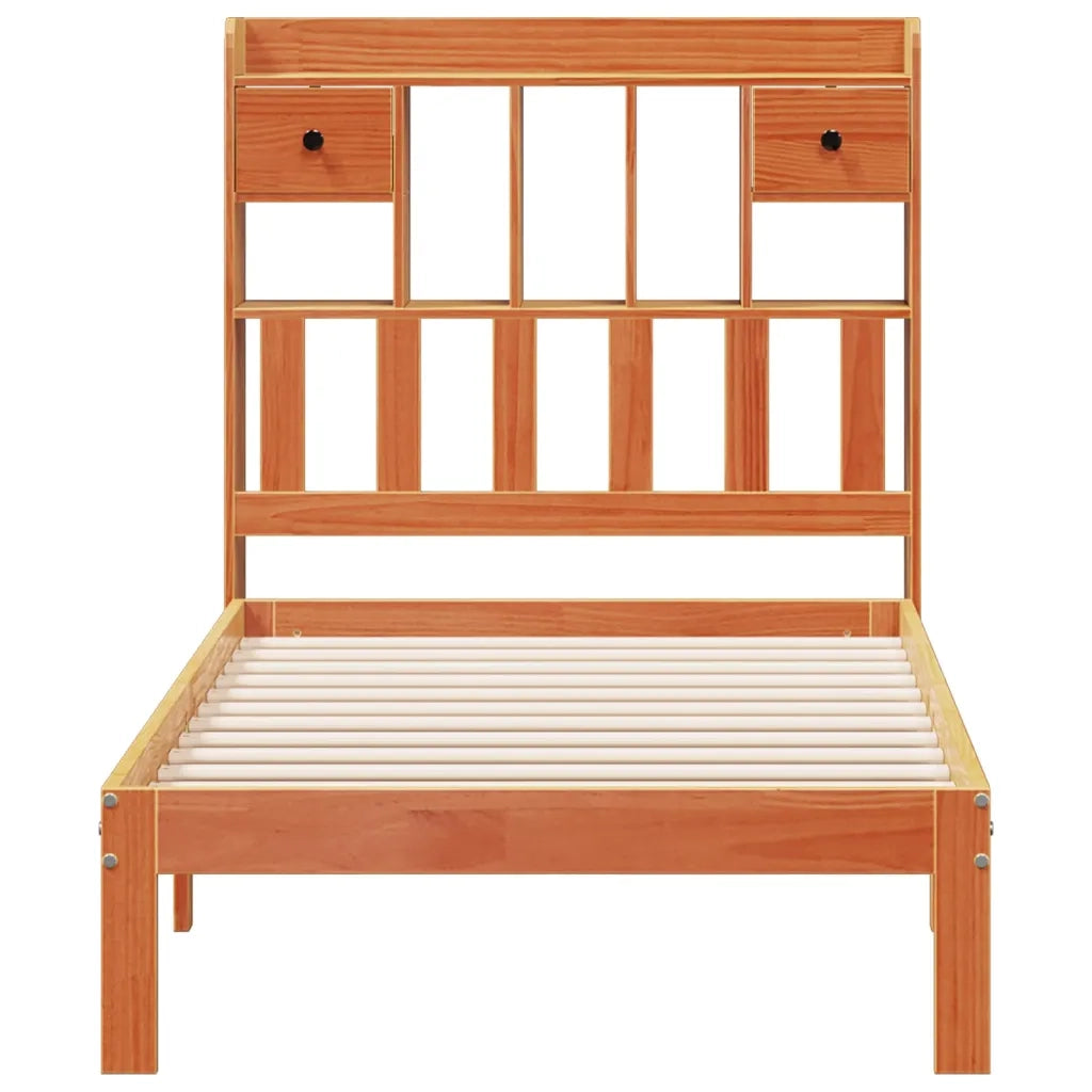 Letto Libreria senza Materasso Marrone Cera 75x190 cm in Pino