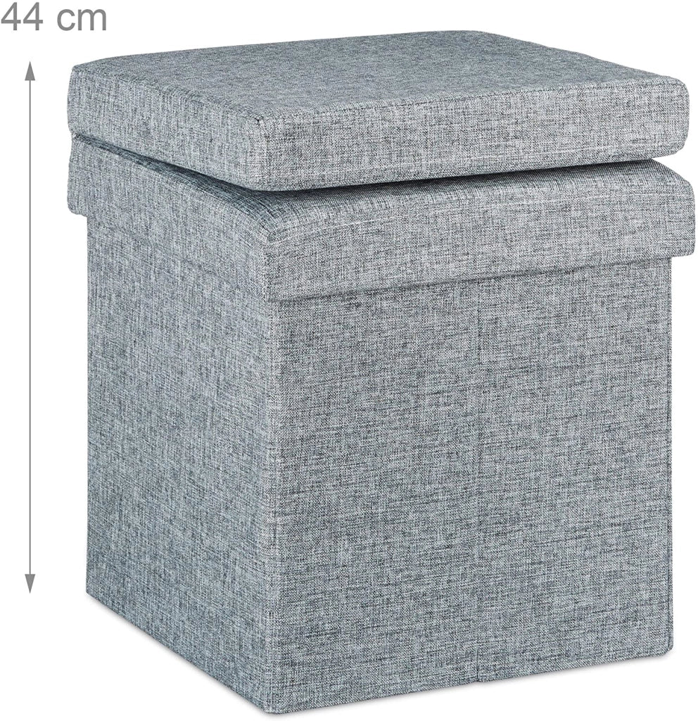 Sgabello contenitore pieghevole con schienale in lino grigio 13_0002778
