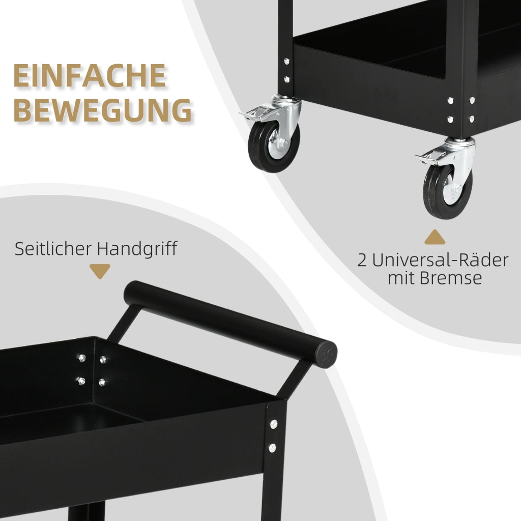 CARRELLO DA OFFICINA a 2 ripiani 84,5x38x84 cm Acciaio Nero