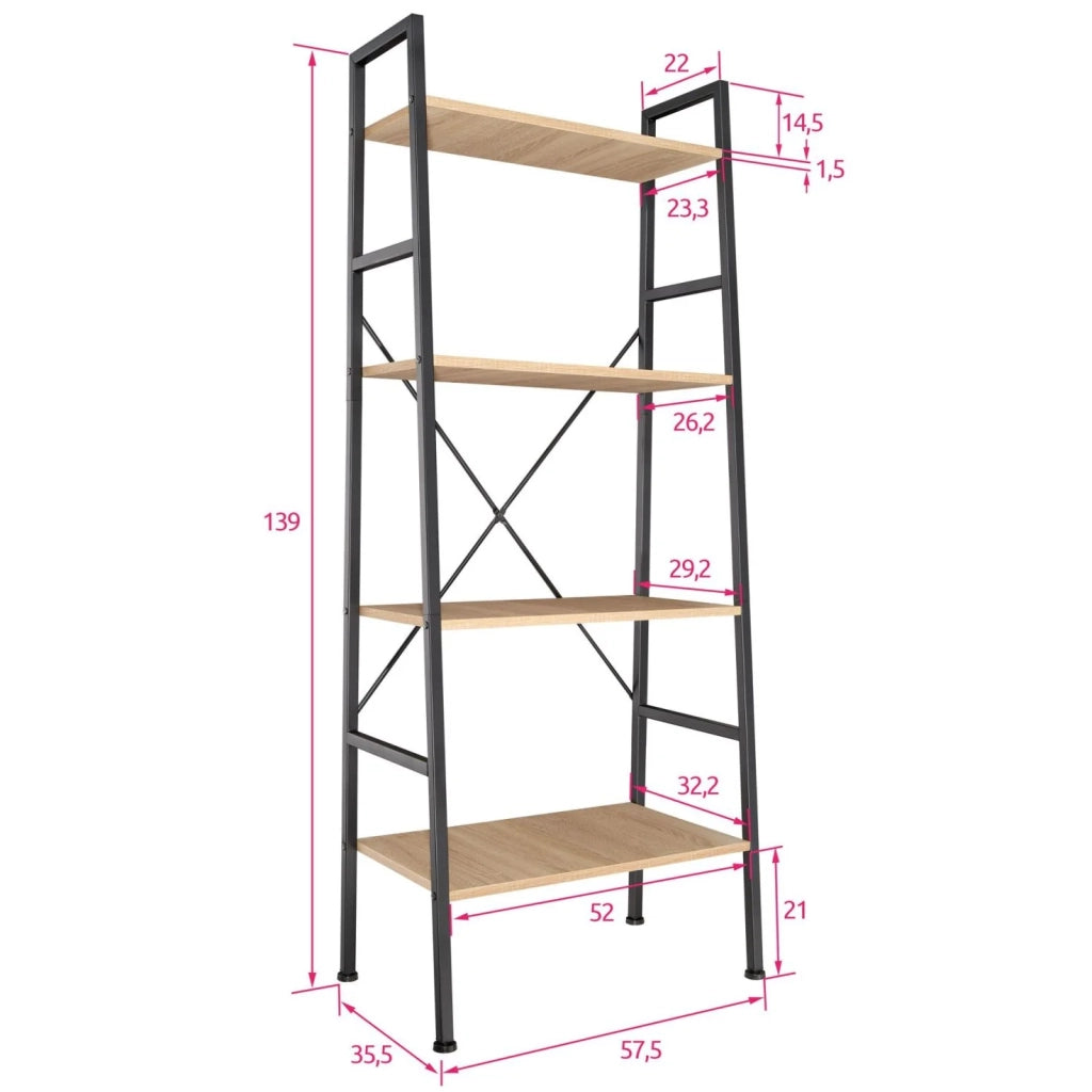 Libreria grande in stile industriale/vintage con 4 ripiani 139 cm beige 08_0000559