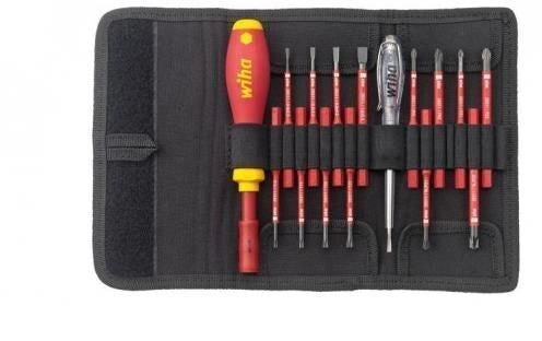 WIHA WHA-36068 slimVario Set portainserti ed inserti SoftFinish electric 1000V con cacciavite cercafase in borsa avvolgibile 16 pezzi colore Nero