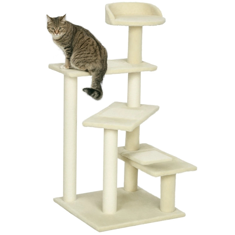 Tiragraffi per Gatti a Più Livelli con Pali in Sisal; Piattaforma Panoramica; 100 cm Beige