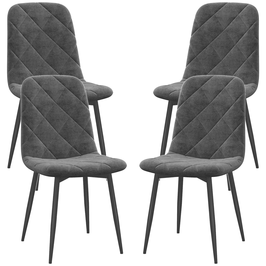 Set 4 Sedie da Pranzo Imbottite ¨C Xylo ¨C Schienale Alto, Gambe Acciaio, Tessuto Effetto Velluto Grigio