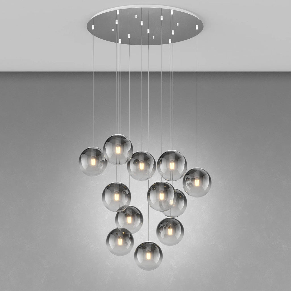 Lampadario Moderno Big Eclipse Metallo Cromo Vetro Fumè 8 Luci E27