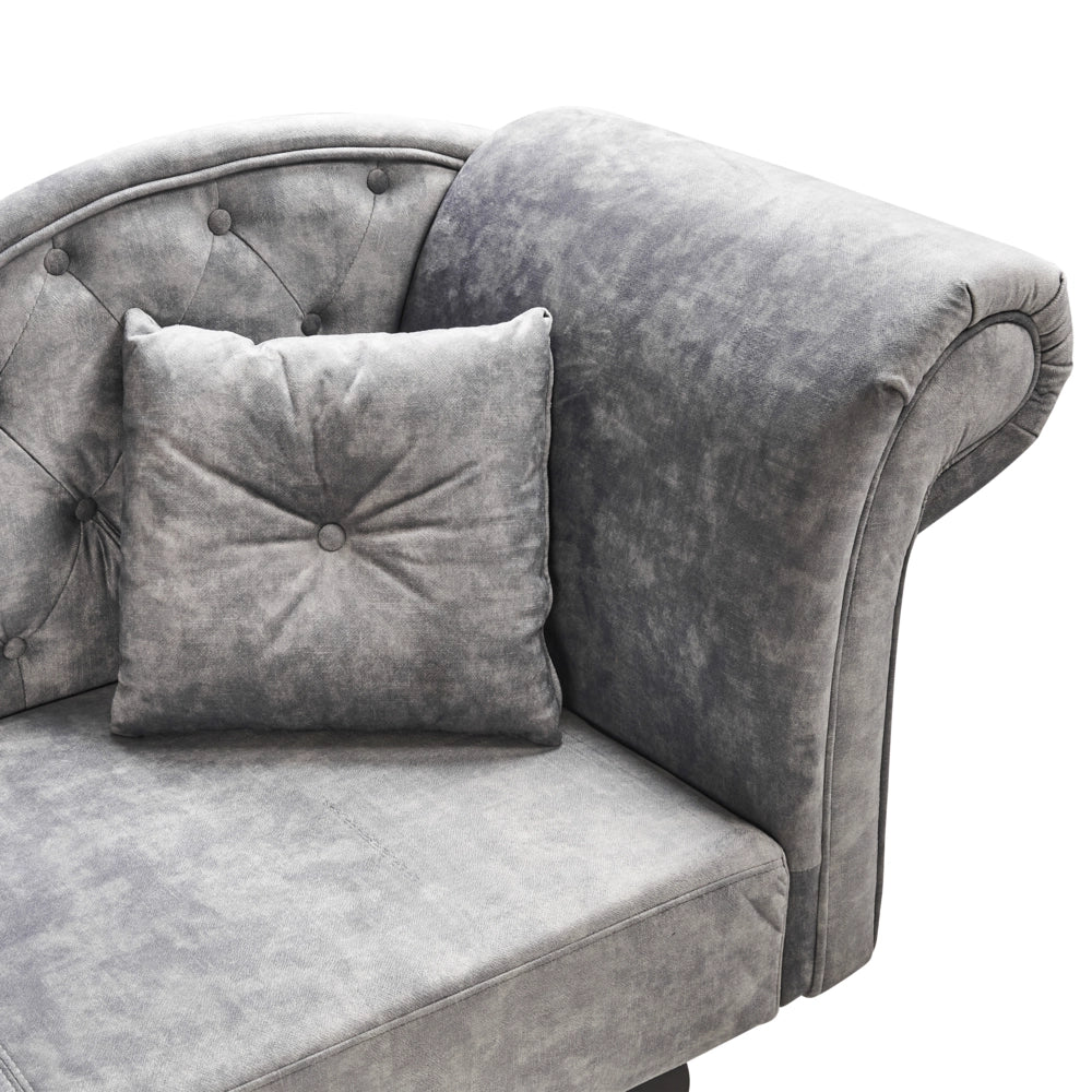 Chaise Lounge in velluto grigio imbottito a lato destro con cuscino in stile retrò tradizionale Facile da pulire Adatto agli animali domestici