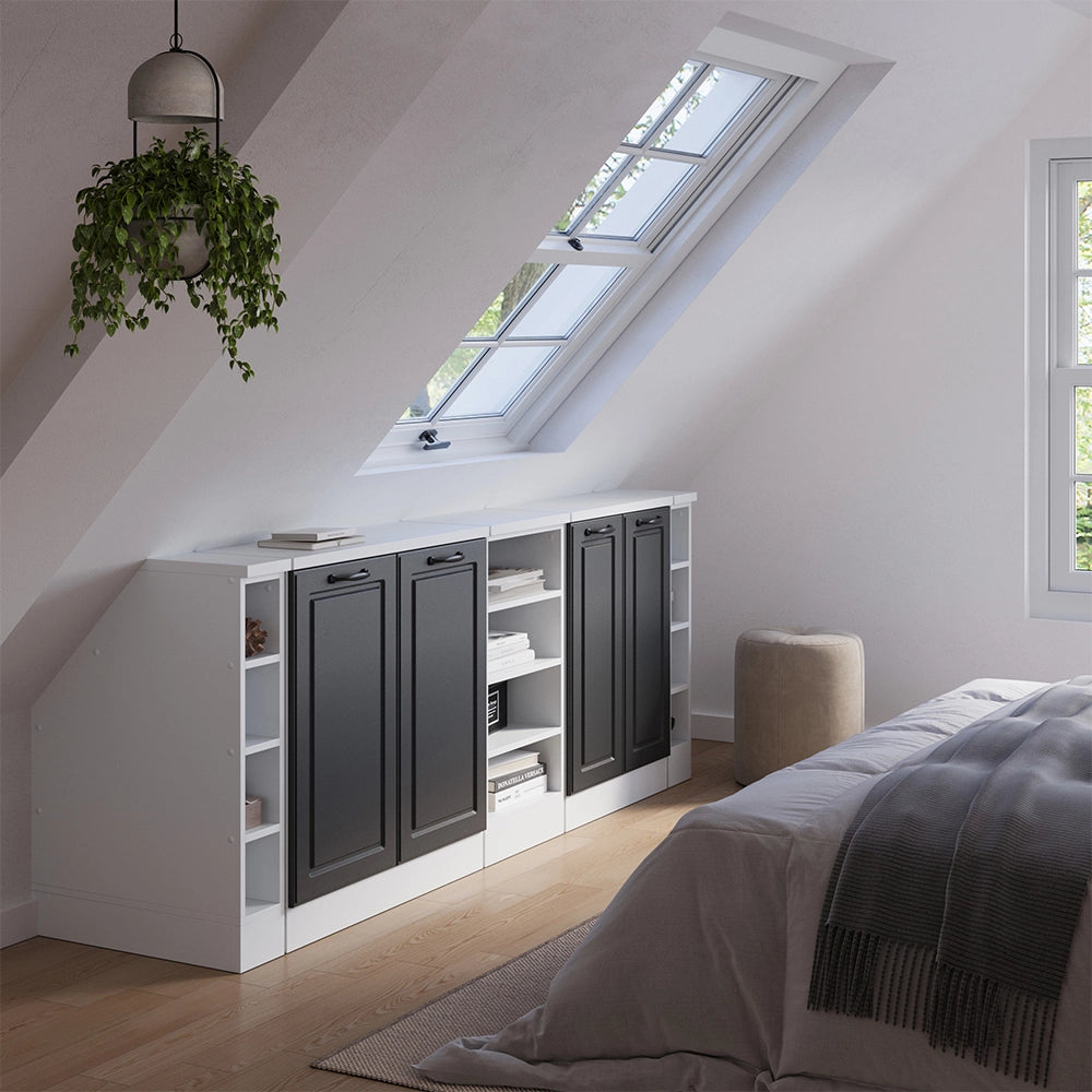 Set di mobili sottotetto Rion Antracite rustico/Bianco 210 cm Set di 5 carcasse armadio profondità 60 cm Vicco