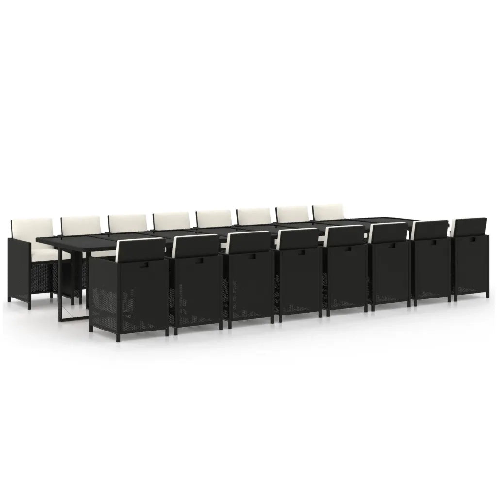 Set da Pranzo da Giardino 17 pz con Cuscini Nero in Polyrattan 3095665