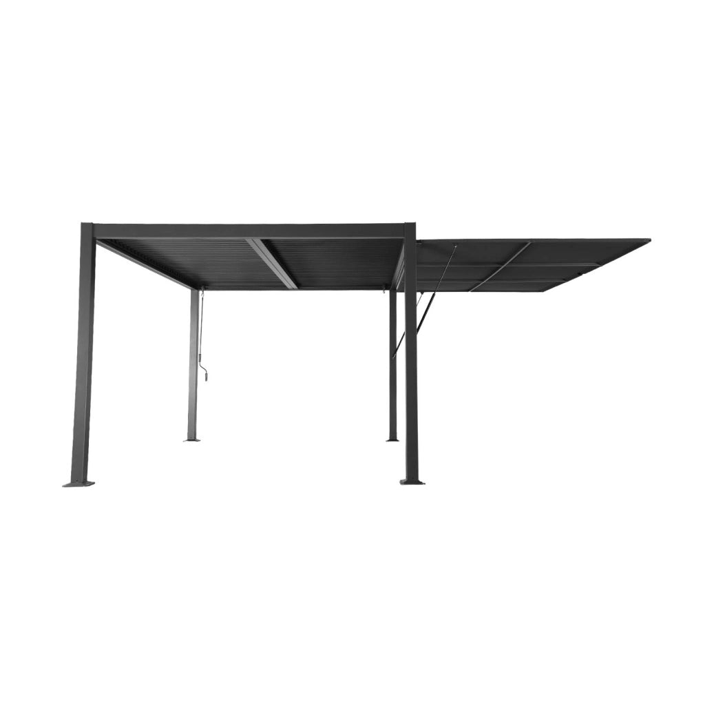 Pergola bioclimatica 3x4m in alluminio e acciaio + tenda 4m, antracite