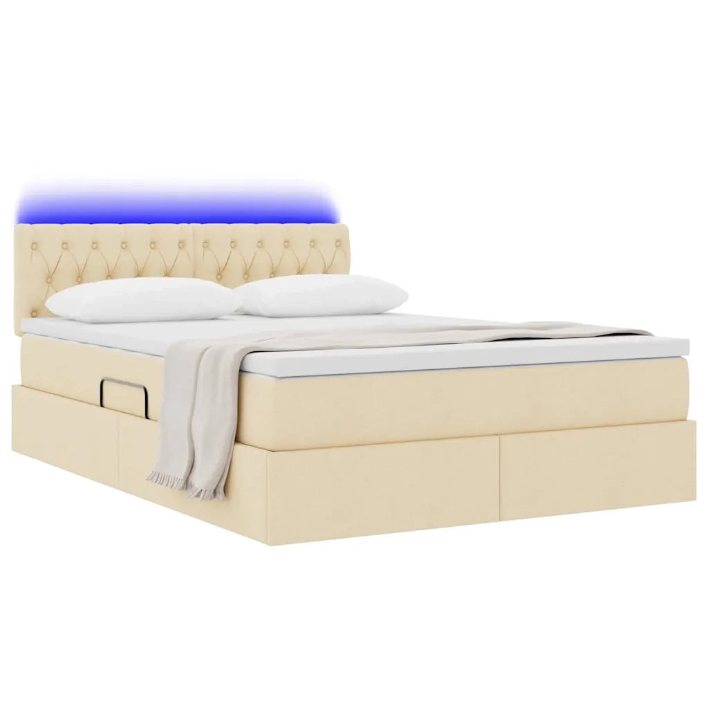 Letto con contenitore LED e materasso Crema 140 x 200 cm