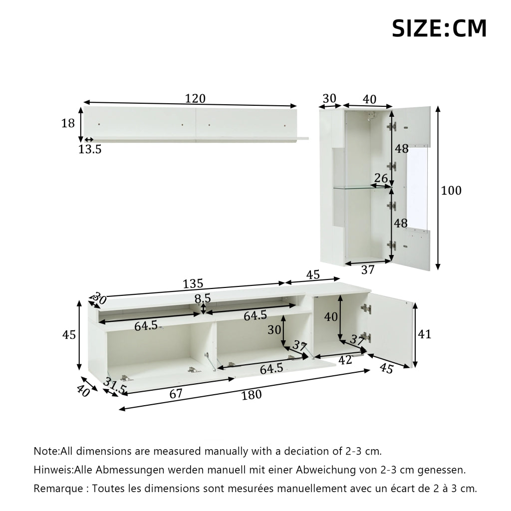 Mobile TV Soggiorno Set 3 pz con LED ¨C MINIMAL ¨C Bianco Lucido