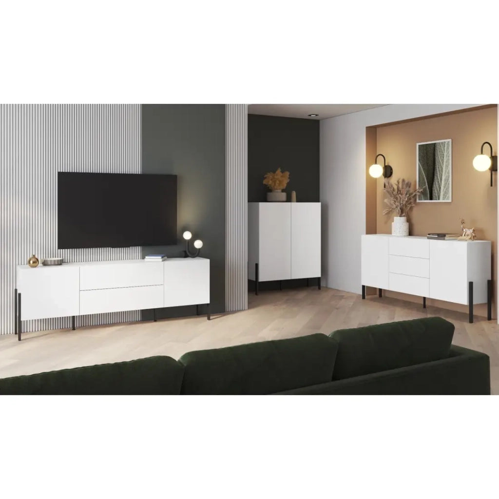 Armadio SALMA 2 porte Push-to-Open – Bianco super opaco & nero opaco.