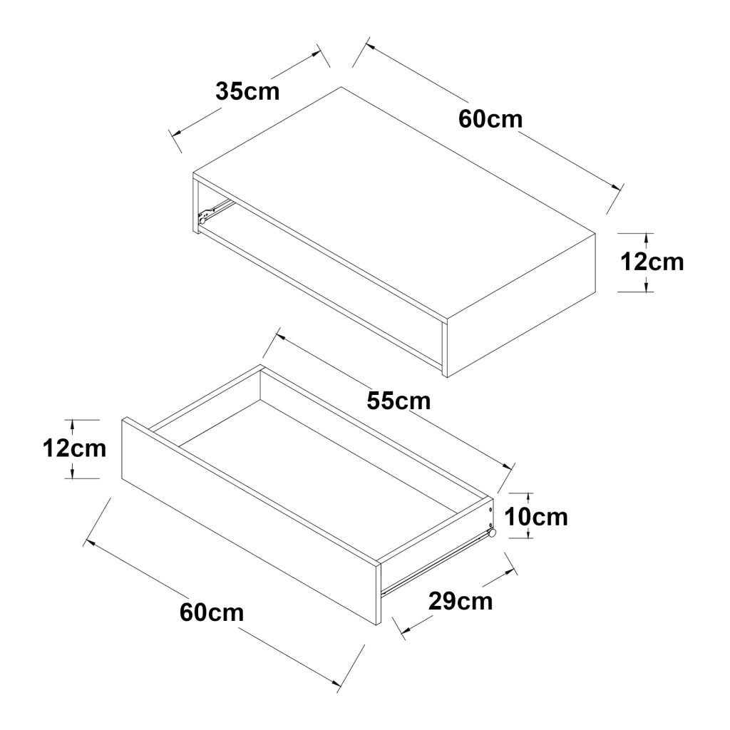 Mensola Kärsämäki con Cassetto Comodino Sospeso 60 x 35 x 12 cm Bianco [en.casa]