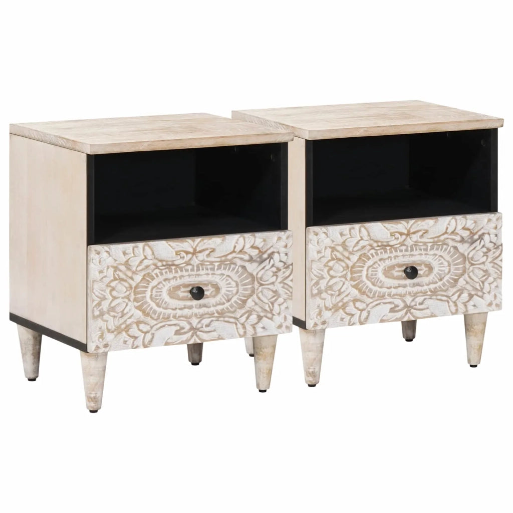 Mobiletto da Letto con cassetto 2 pcs Bianco 40 x 33 x 46 cm 4018375