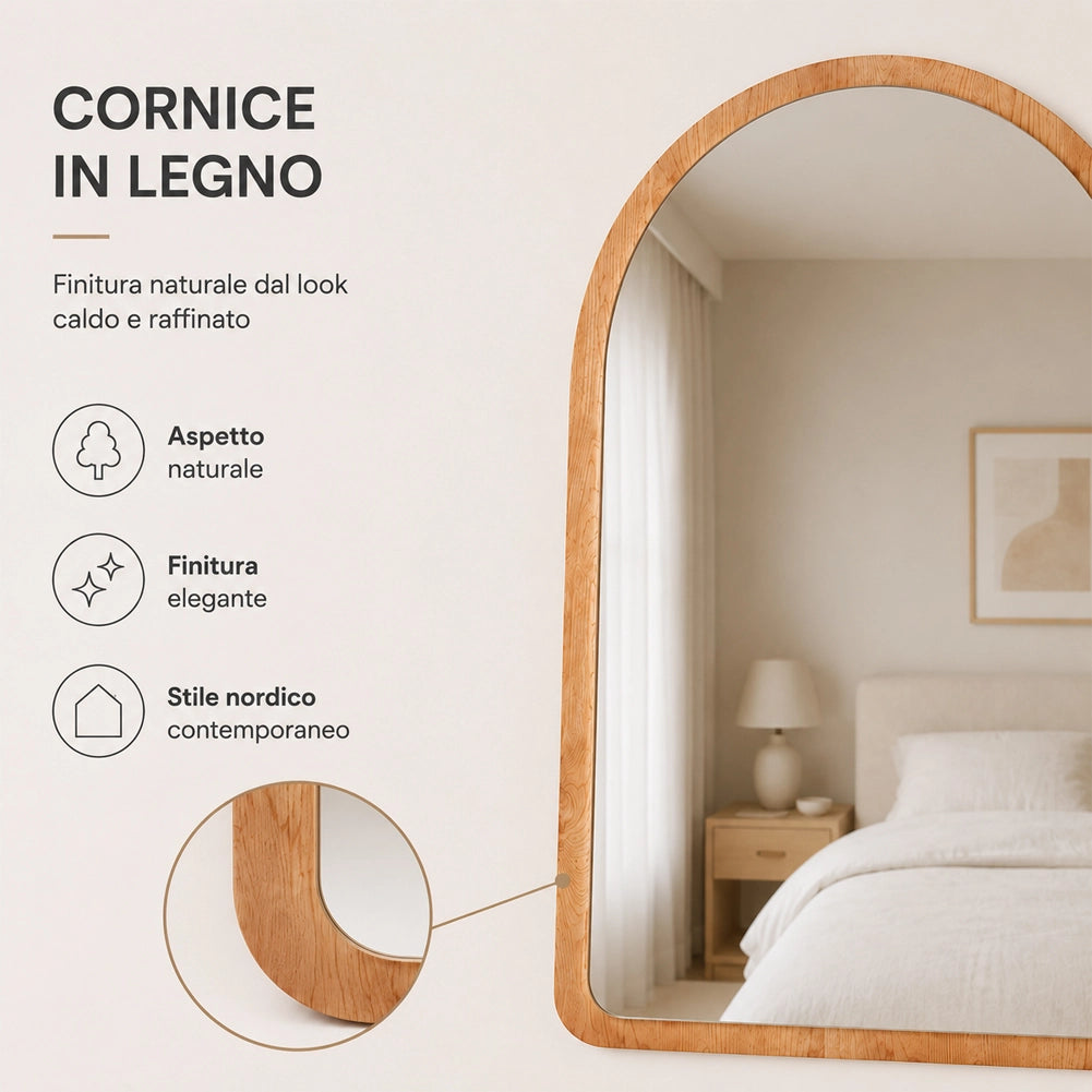 Specchio ad Arco Struttura in Legno Quercia Decorazione Design Moderno 46x60cm