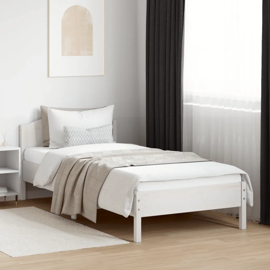 Letto singolo | Letto per adulti | Letto senza Materasso Bianco 90x200 cm Legno Massello di Pino