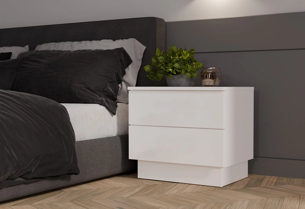 Comodino AMBER 2s tavolino nocny 2 cassetti per camera da letto bianco