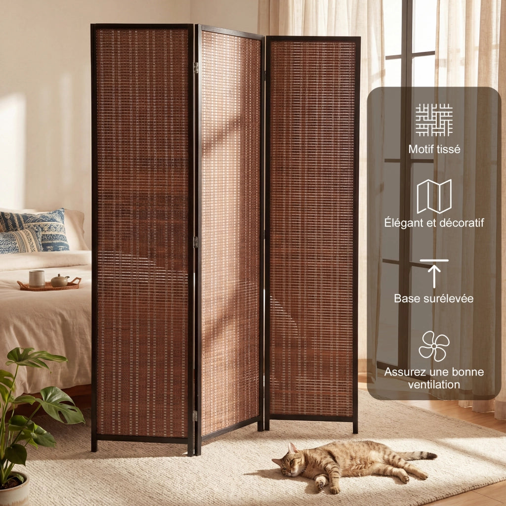 Paravento in legno 3 pannelli ¨C zephmum ¨C marrone 135x180 cm