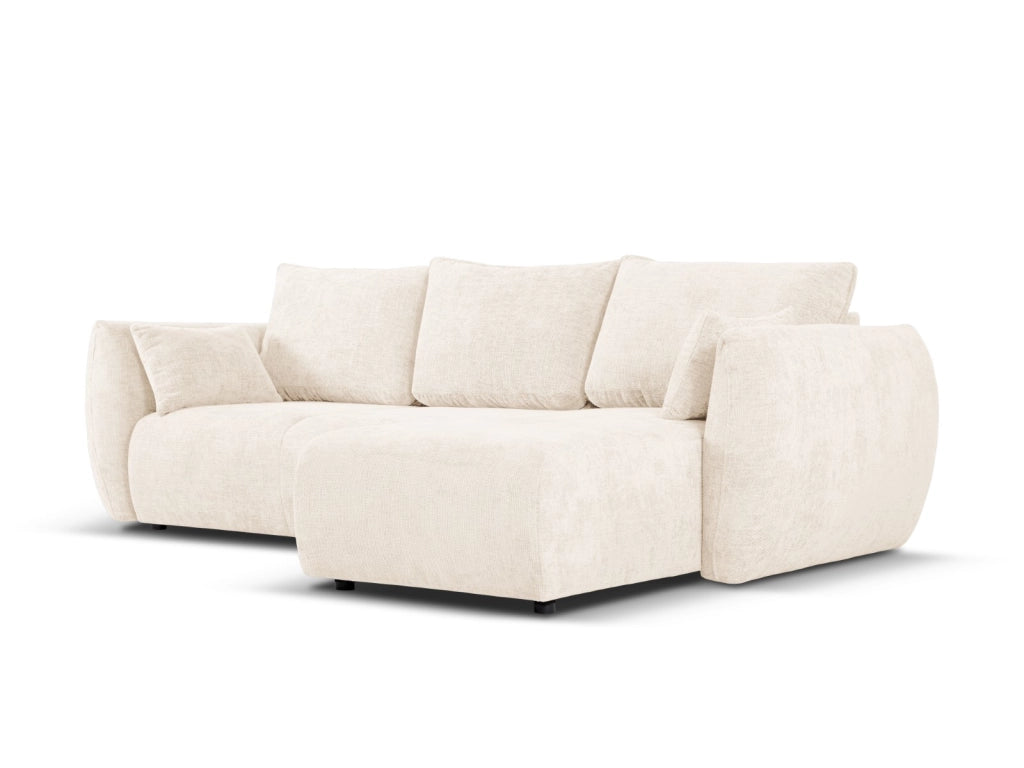 Cosmopolitan Design - Divano convertibile angolare destro con contenitore "Matera" 4 posti in ciniglia beige chiaro 