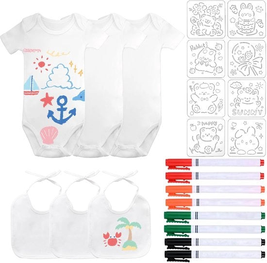 Set di tre pezzi per decorare DIY Set di tre pezzi per bambini 37x19cm con 8 punteruole e 8 stencil per tessuto