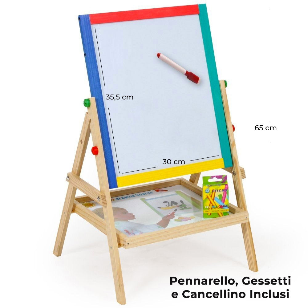 Lavagna per Bambini Magnetica e Tradizionale con Cavalletto in Legno H65 Kids Joy