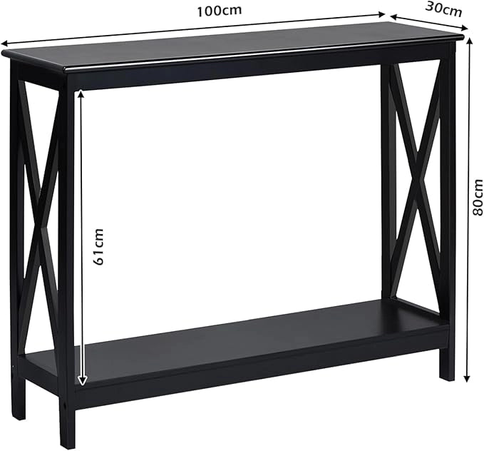 Tavolo Consolle a 2/3 Ripiani, Tavolo d’Ingresso in Legno, Mobile Multifunzionale per Soggiorno e Corridoio, 100 x 30 x 80cm, Portata Massima 30 kg (2 Ripiani, Nero)
