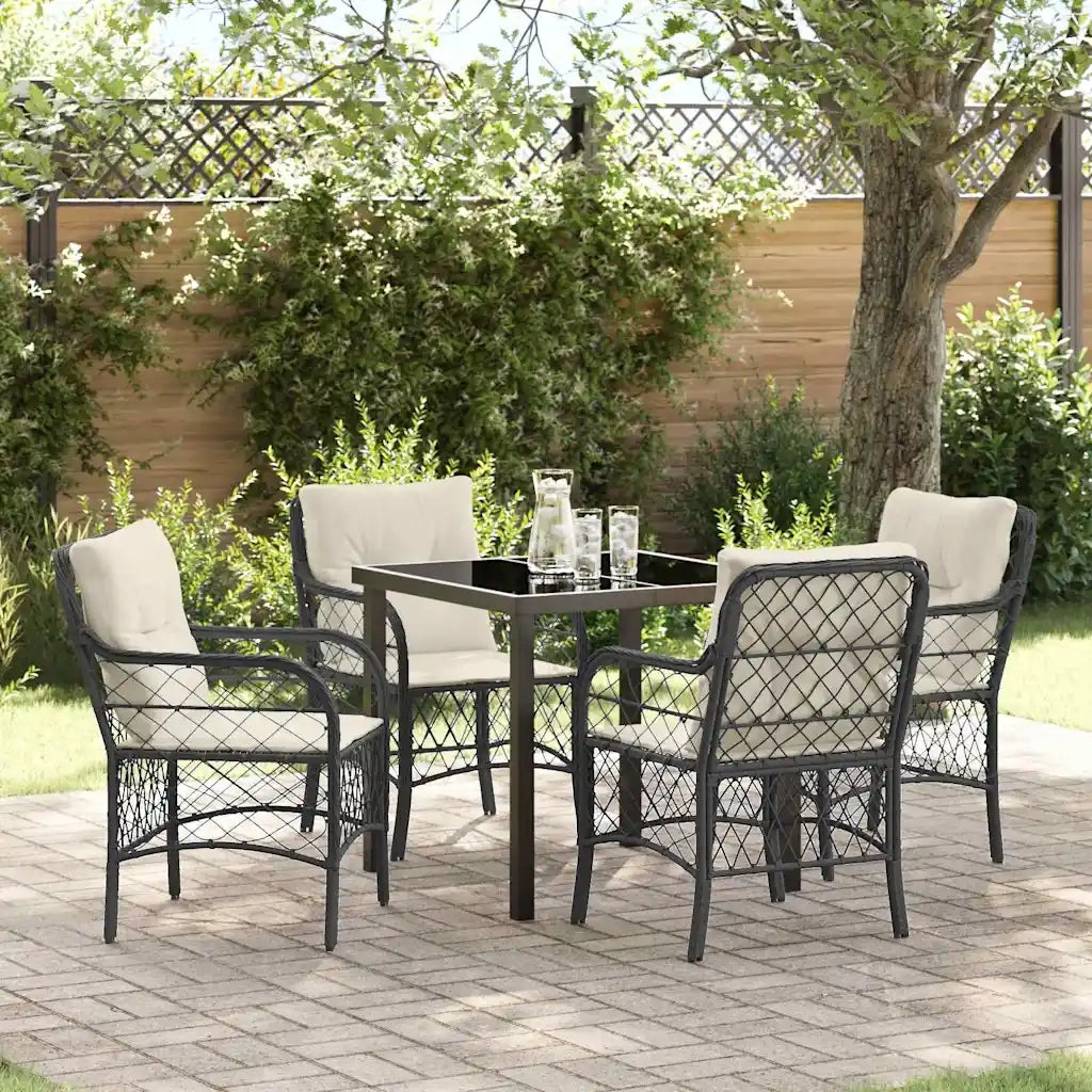 Set da Pranzo per Giardino con cuscino 5 pcs Nero polyrattan 3380198