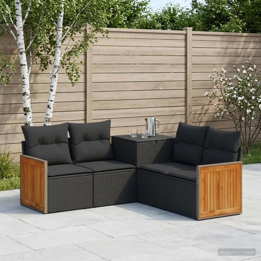 Set di divani 5 pz Nero Rattan sintetico e Acciaio 3447956