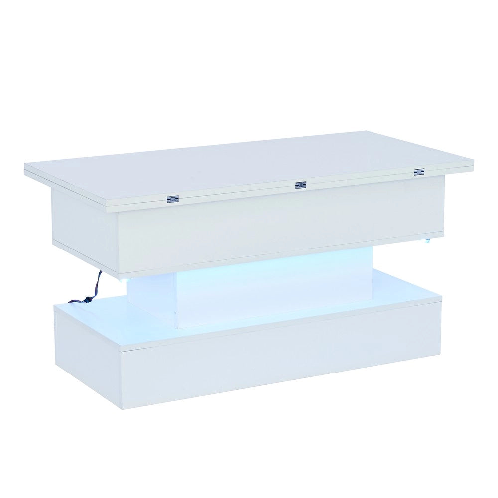 Tavolino da Caff¨¨ con LED e Presa USB ¨C MINIMAL ¨C Bianco, Piano Alzabile, 100x50x51.5