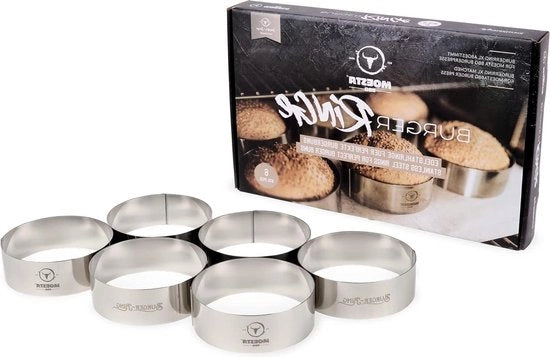 Set di servizio per hamburger - 6 pezzi - acciaio inossidabile 100% - dimensione XL - anello per hamburger - servizio da hamburger.