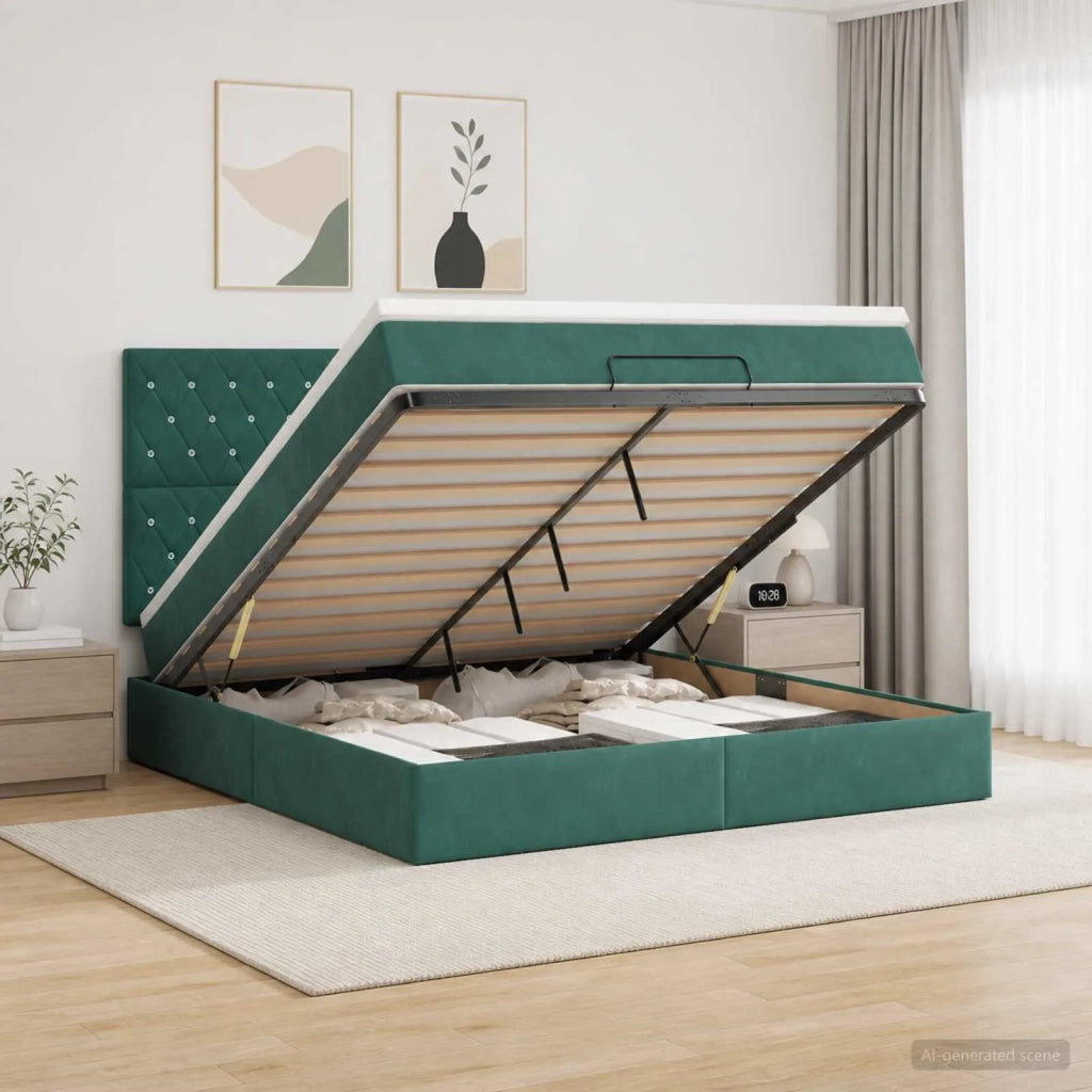 Letto ottomano con materasso Verde Scuro 180 x 200 cm Velluto 3457668