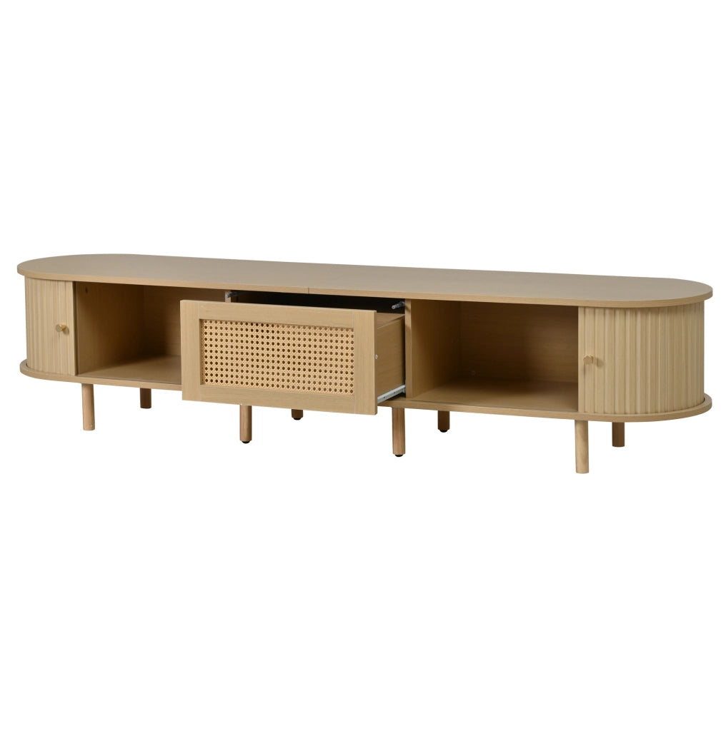 Mobile TV 180x40x40 cm con ante scorrevoli e cassetto in MDF naturale