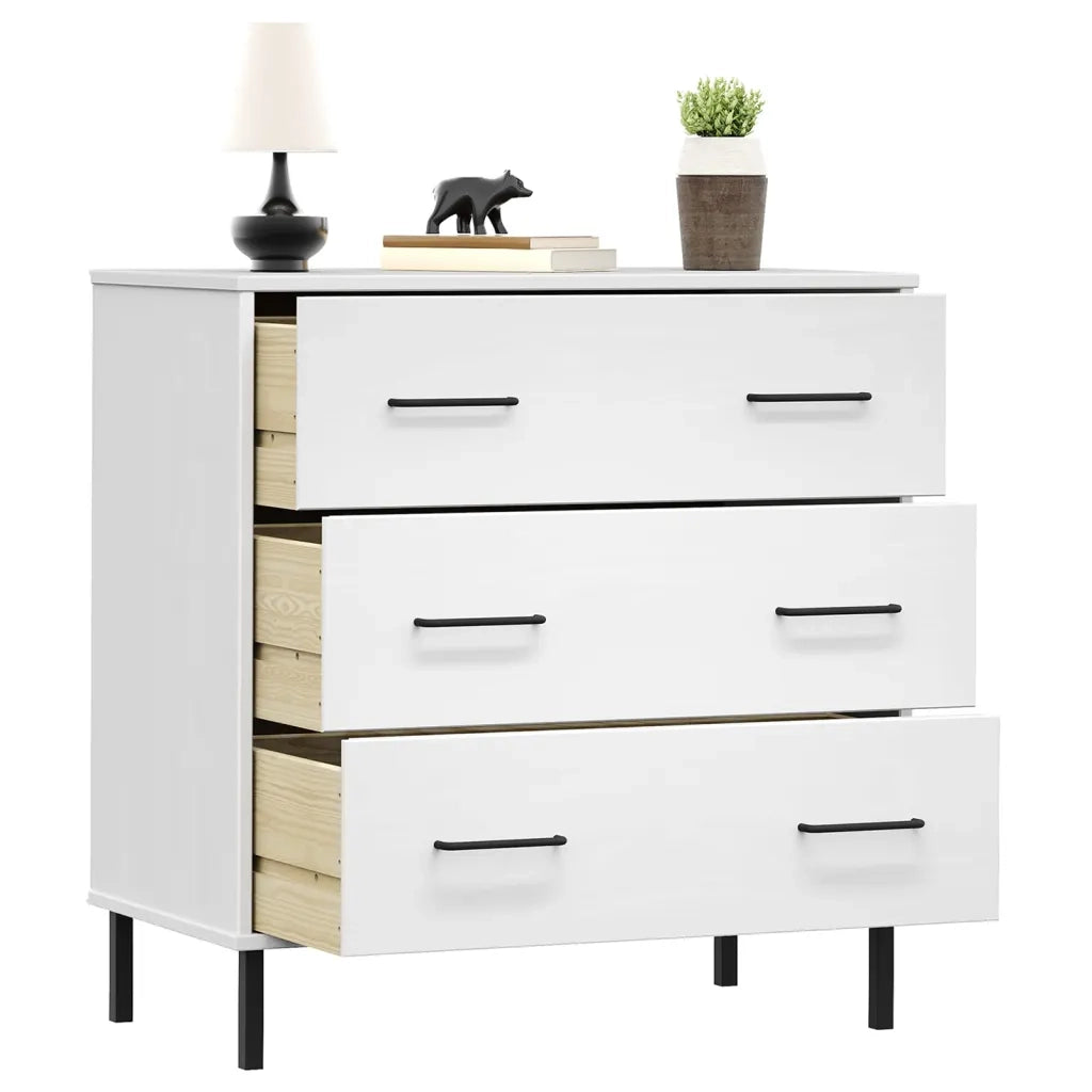 Credenza con 3 Cassetti Bianca 77x40x79,5cm Legno Massello OSLO 350981