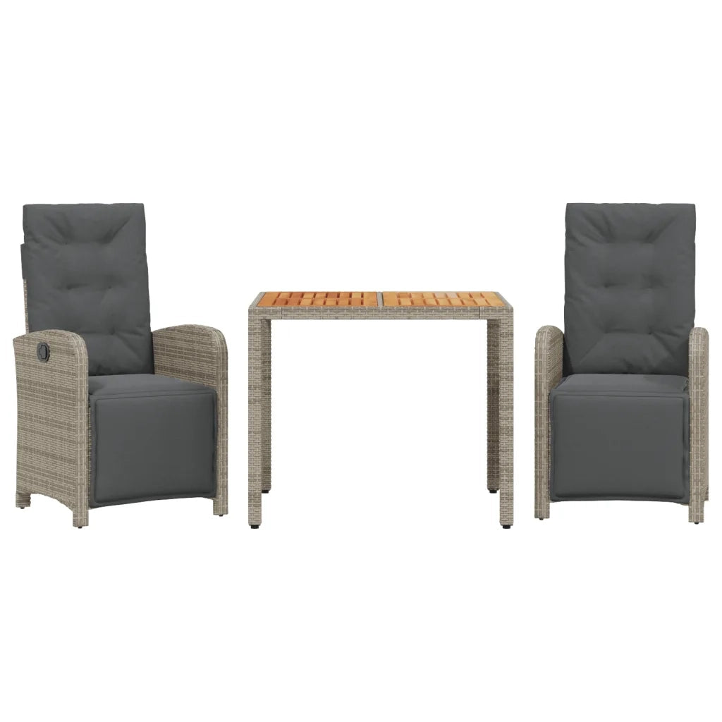 Set da BistrÃ² 3 pz con Cuscini Grigio in Polyrattancod mxl 89269