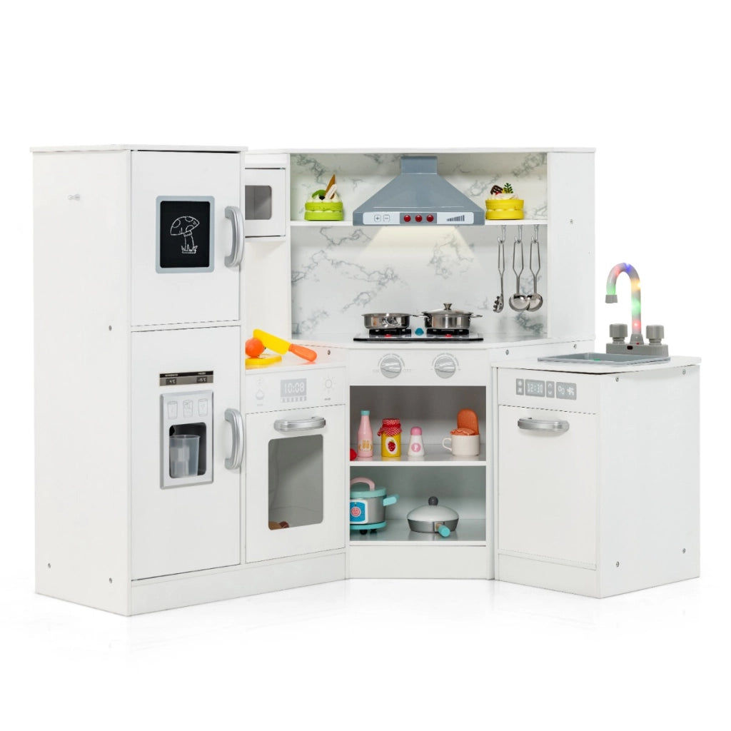 Cucina giocattolo per bambini in legno con lavabo separato suoni e luci divertenti-Set da cucina per giochi Bianco