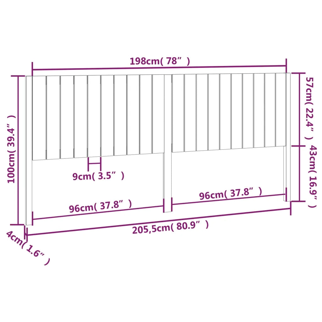 Testiera | Testata per Letto Nera 205,5x4x100cm in Legno Massello di Pino