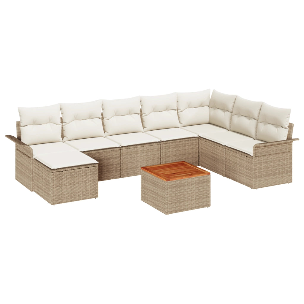 Set divano da giardino 9 pezzi con cuscini Beige Polyrattan Acacia