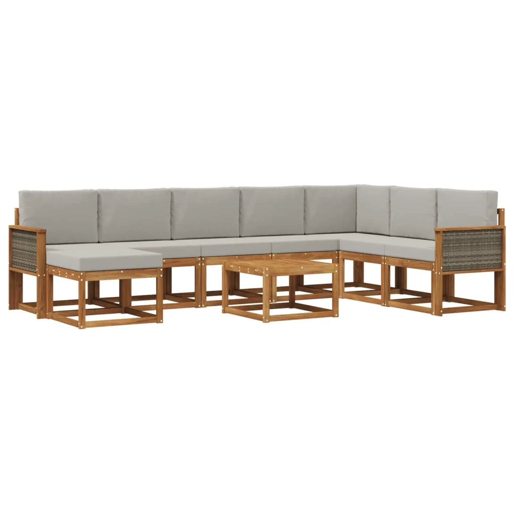 Set di divani da esterno 9 pz Naturale e Grigio Chiaro 3385467