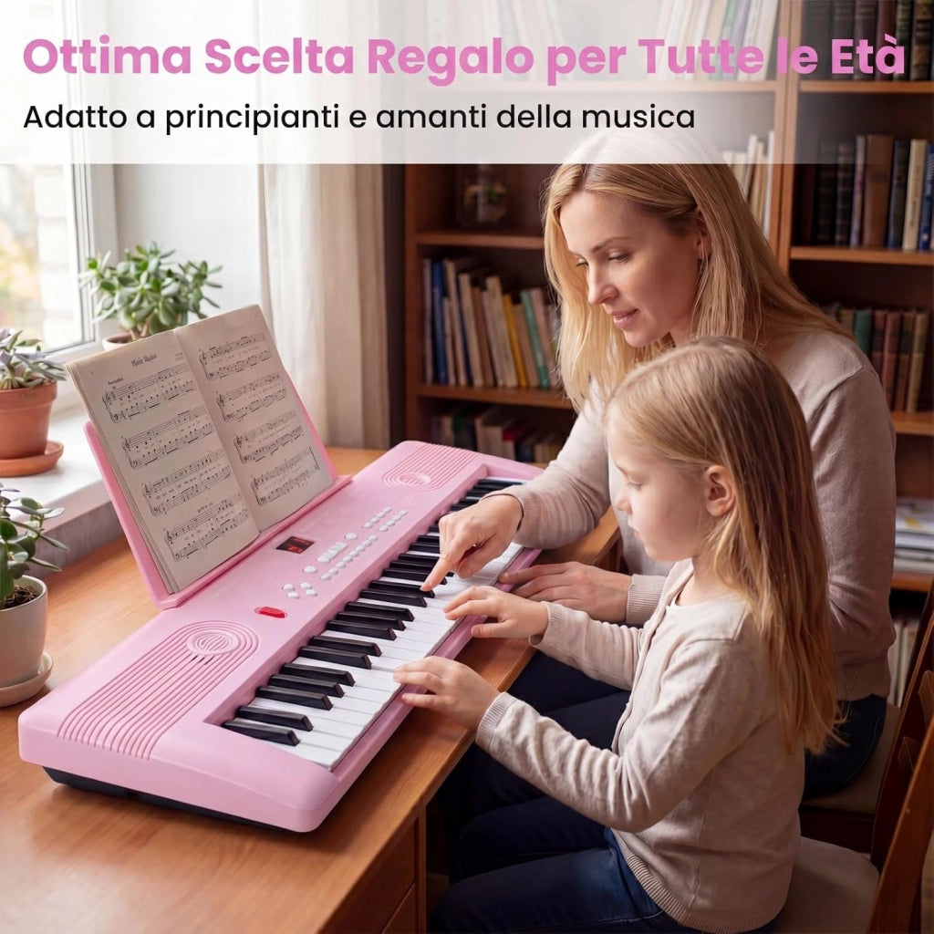 Pianoforte Digitale a 61 Tasti, Pianoforte Elettronica con Supporto, Microfono, Pianoforte Portatile con Adesivi per Tasti e Borsa da Trasporto, per Bambini e Adulti (Rosa)