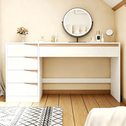 Scrivania 140x50 cm con 5 cassetti; bianco e rovere; in truciolare