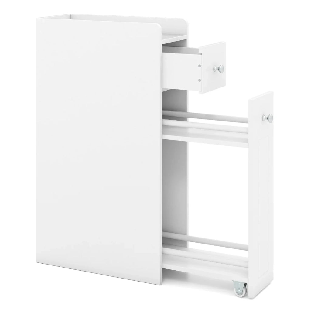 Mobiletto portaoggetti stretto per il bagno 40 x 18 x 70 cm con cassetti scorrevoli moderni in MDF bianco 20_0018971